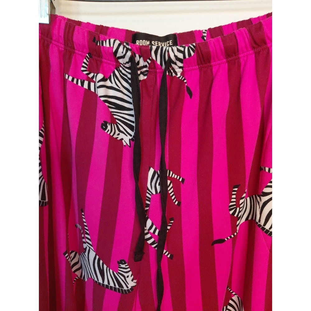Room Service Zebra Pajama Set XL Pink Lounge Soft Sleepwear Shawl Collar - Picture 4 of 9